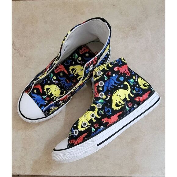 vans junior colorful dinosaur sneaker size 2 high top - Picture 1 of 6